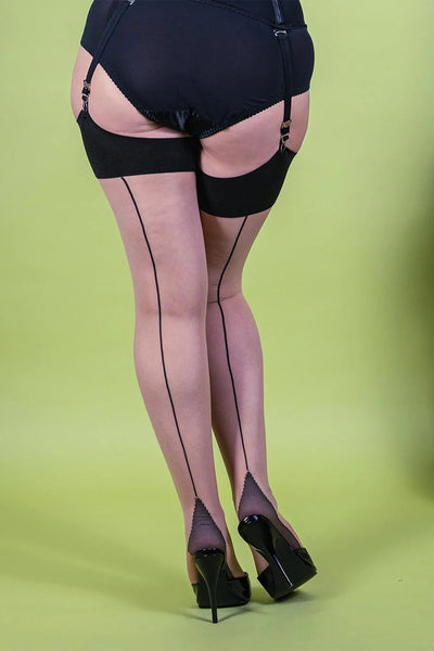 CONTRAST SEAMED STOCKINGS - CHAMPAGNE WITH BLACK - The Proper Pinup