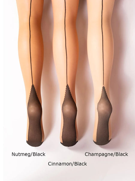 CONTRAST SEAMED STOCKINGS - CINNAMON WITH BLACK - The Proper Pinup